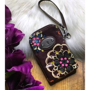 Fossil Key-Per coated canvas wristlet